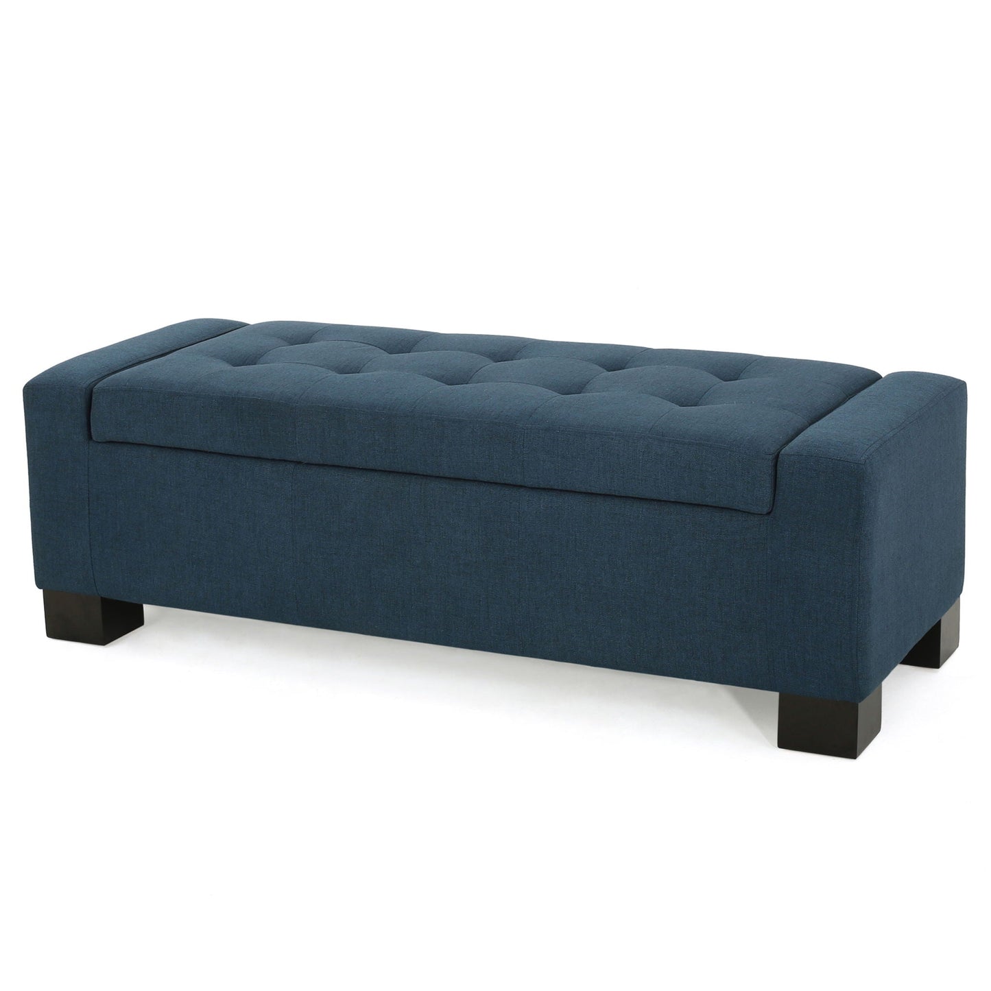 Empower - Button Tufted Waffle Upholstered Storage Ottoman With Wood Legs - Navy Blue Noble House