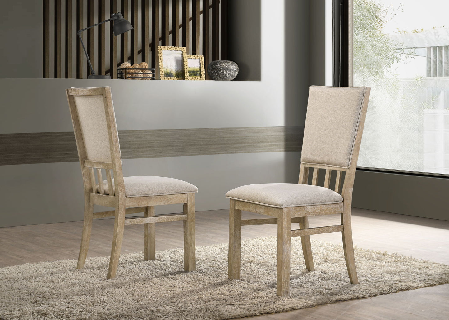 Brutus - Wide Contemporary Fabric Dining Chair (Set of 2) - Reclaimed Wheat Lilola Home