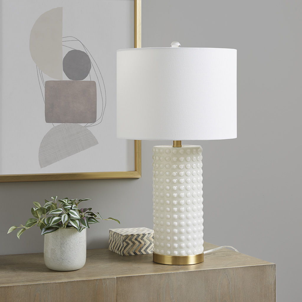 Grace Ivy - Textured Dot Table Lamp - White/Gold INK+IVY
