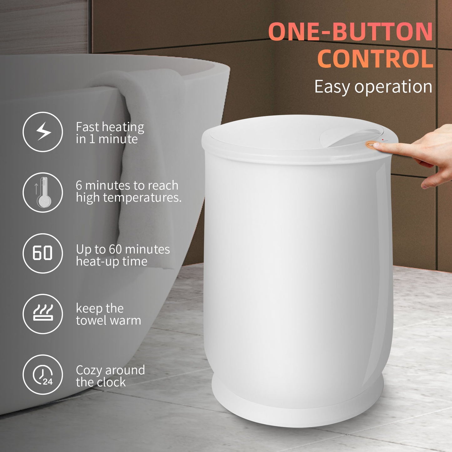 Luxury Bucket Towel Warmers, Large Towel Warmers For The Bathroom, Fits Up To 2 Oversized Towels - White Daily Nest