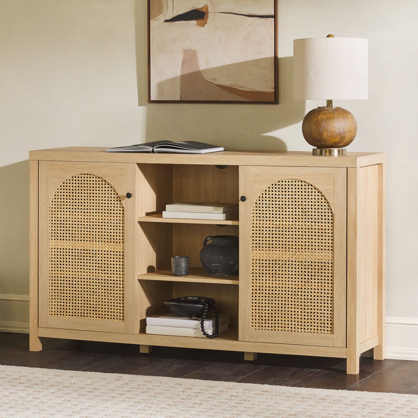 Transitional 2 Door Sideboard With Arched Rattan Panels Walker Edison