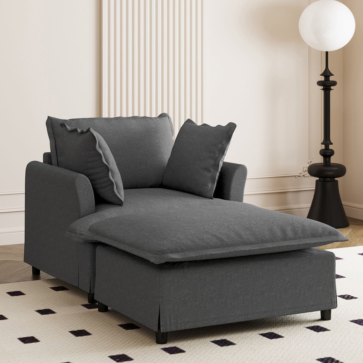 Oversized Chaise Lounge Indoor Single Sofa Bed With Wide Seat, Upholstered Lazy Sleeper Armchair With Movable Ottoman Reading Couch Set Luxe & Co.