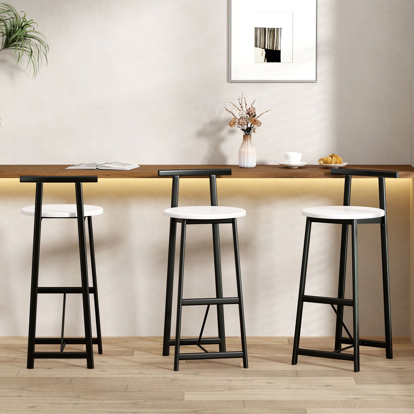 Modern Bar Stools With Backrest For Kitchen (Set of 3) Home Essentials
