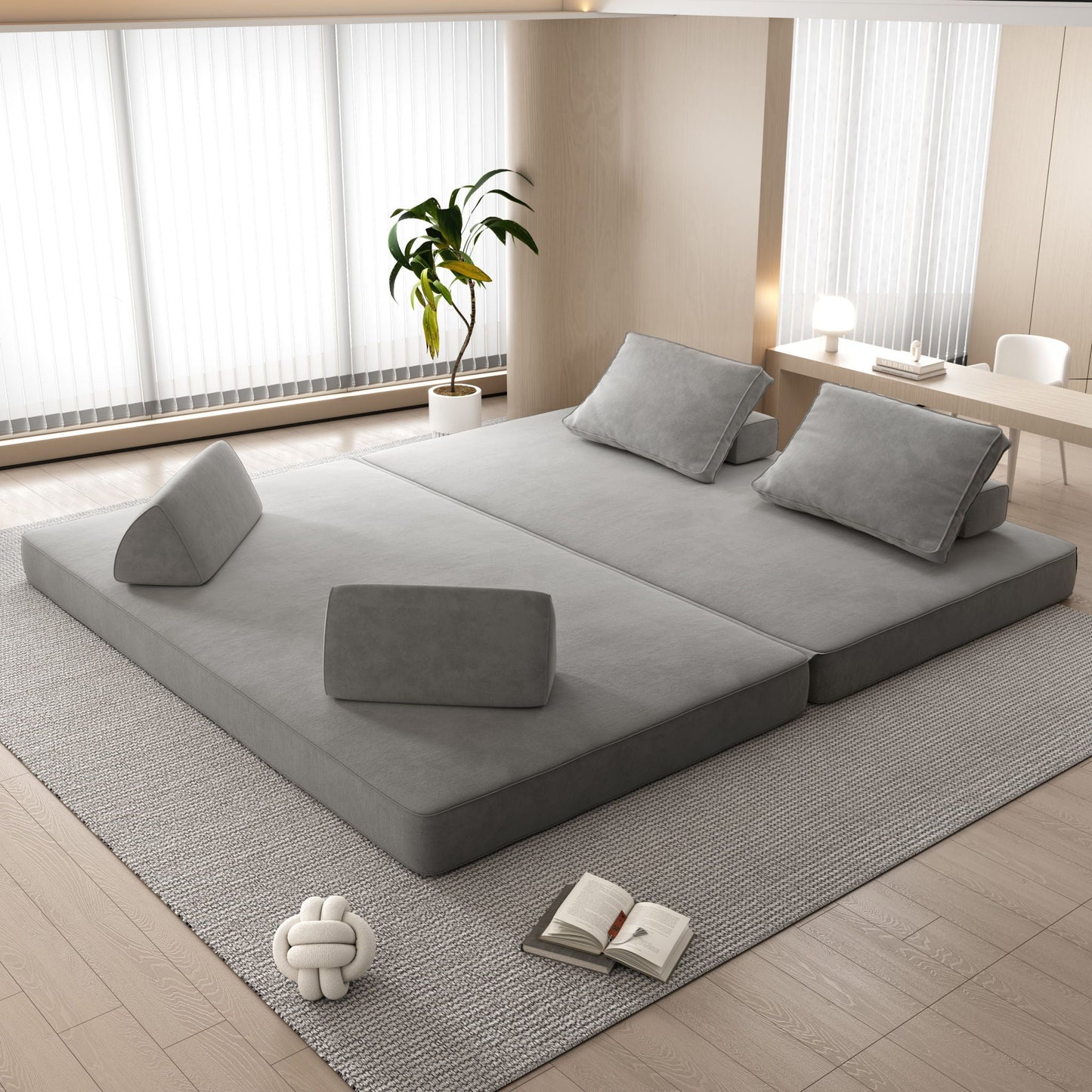 Multifunctional Convertible Sofa Bed With 2 Tumbler Backrests And 2 Pillows, Deep Seat Couch Home Essentials