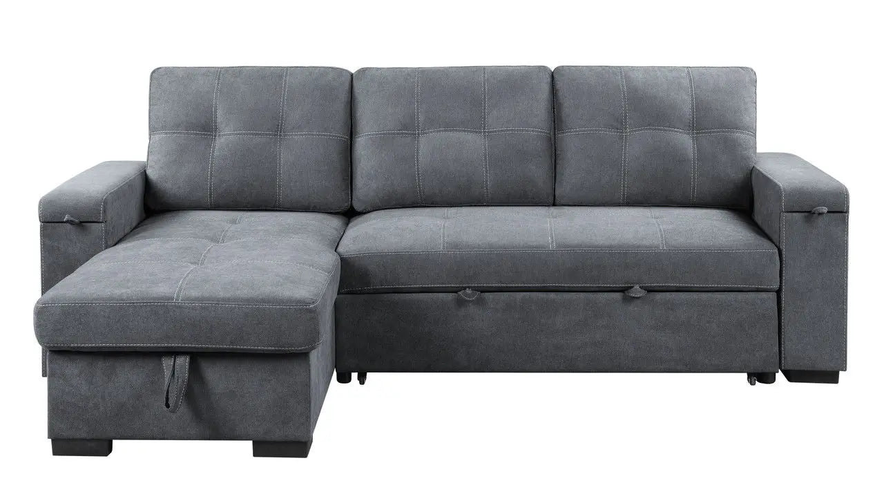 Toby - Woven Fabric Reversible Sleeper Sectional Sofa With Storage Chaise Cup Holder Charging Ports And Pockets Lilola Home