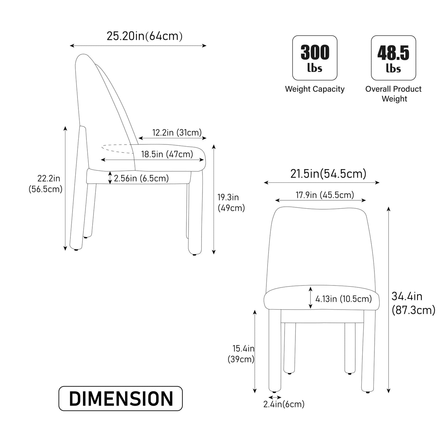 Wide Minimalist Dining Chair (Set of 2) Home Essentials
