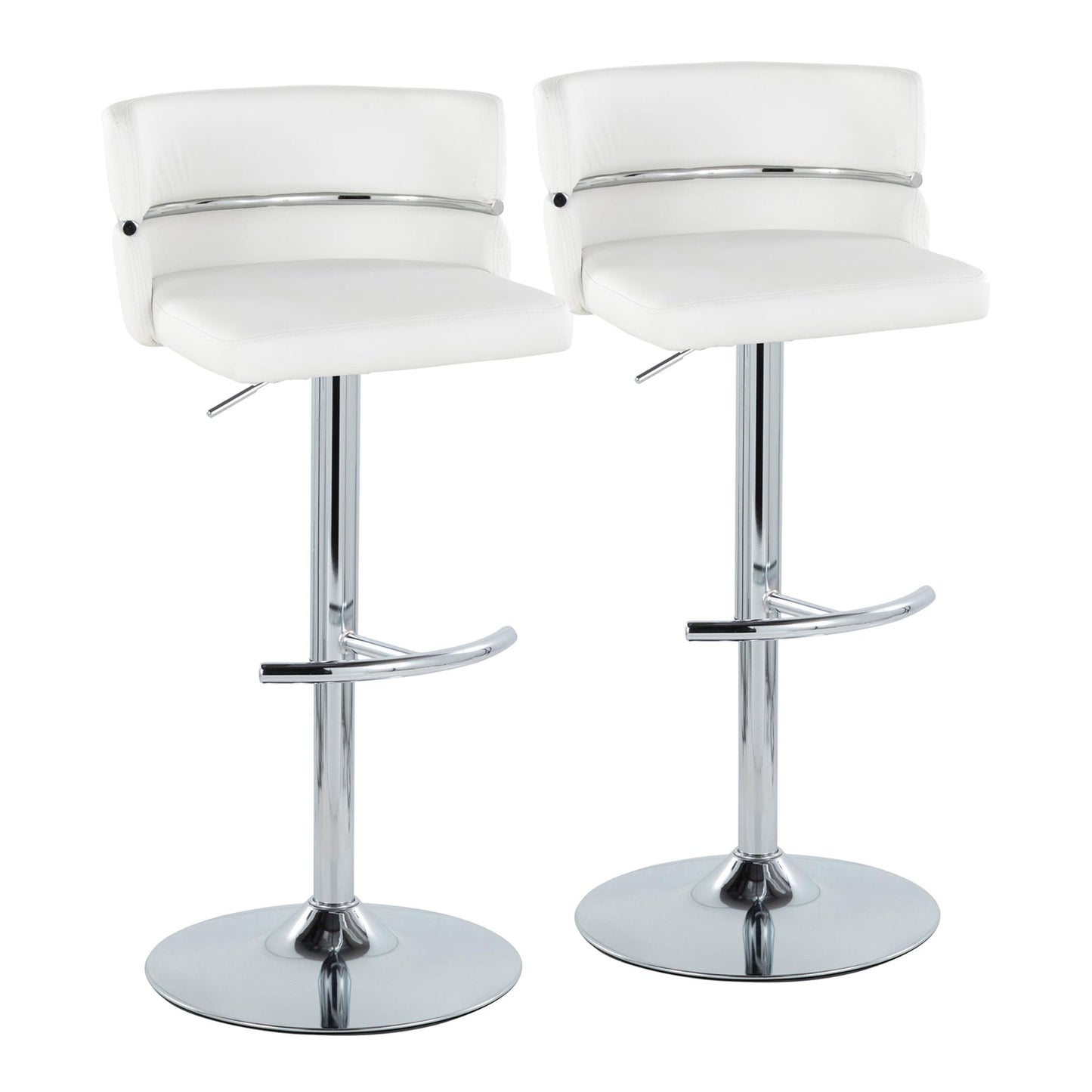 Cinch - Contemporary Adjustable Barstool With Swivel With Rounded T Footrest (Set of 2) - Chrome / White Lumi Source