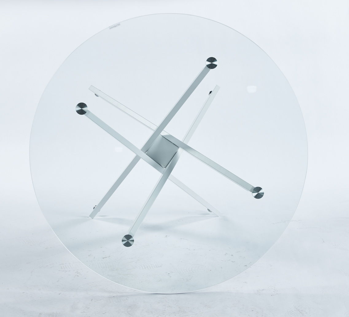 Dining Table With Cross Metal Leg And Tempered Glass, Modern Space Saving Kitchen Table For Living Room Home Essentials