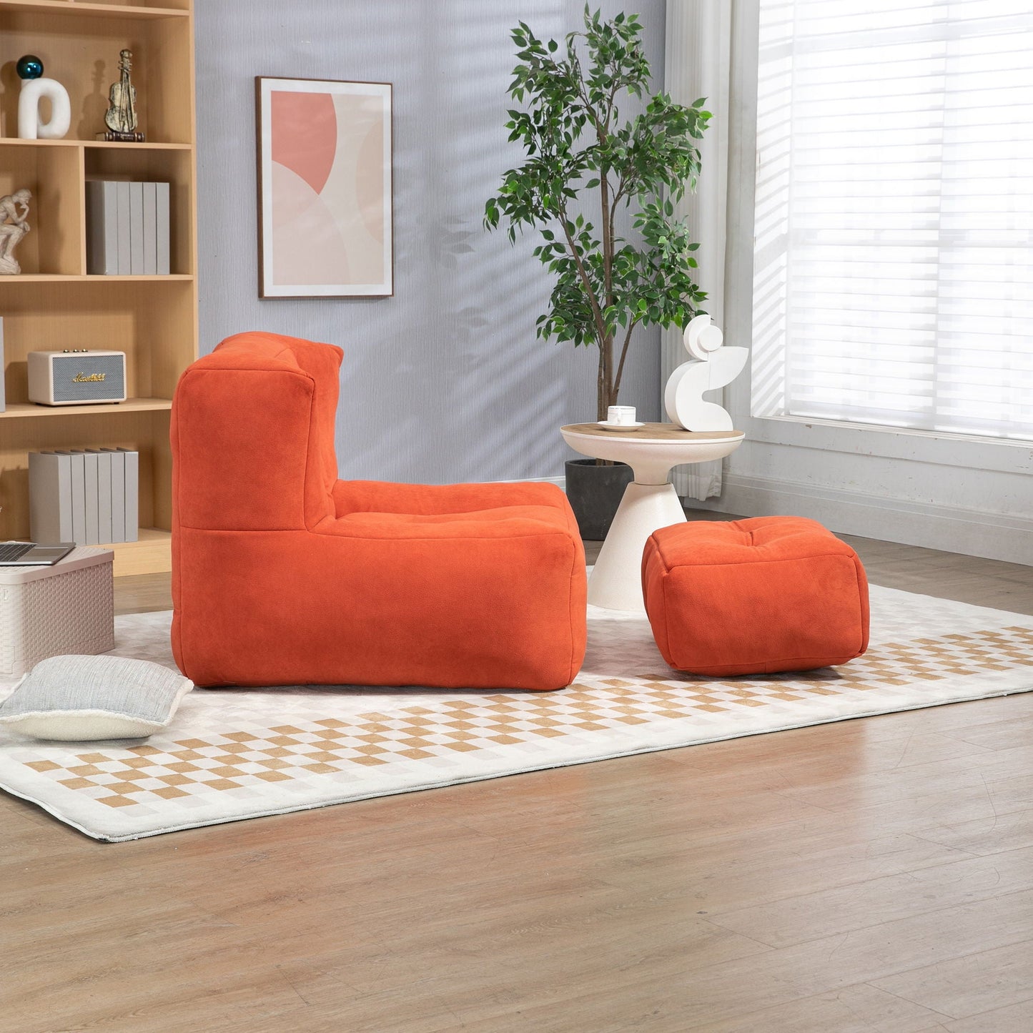 Modern Indoor Fluffy Bean Bag Chair With Memory Foam And Ottoman, Super Soft Home Essentials