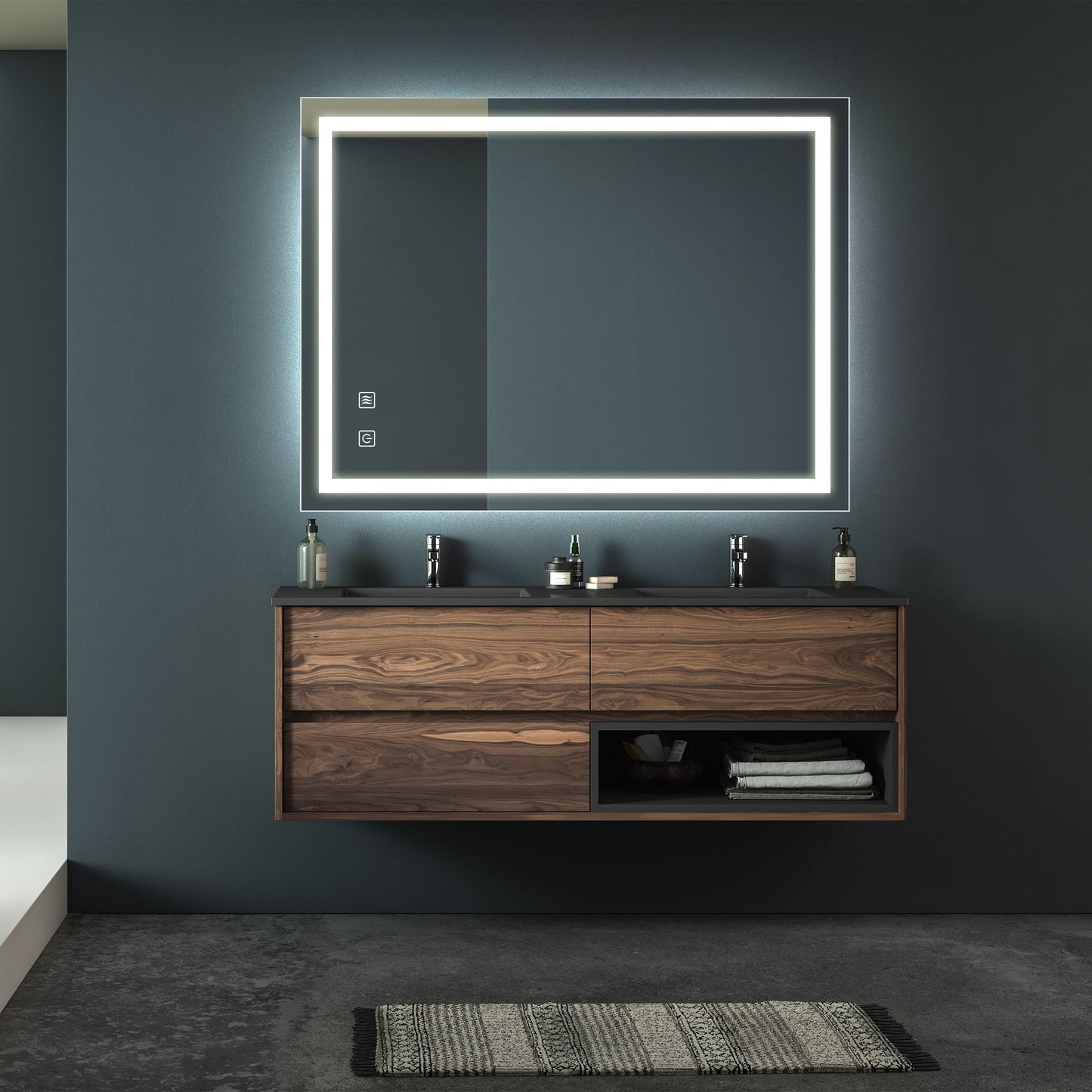 Bathroom Vanity Rectangle Mirror With Front Lighting, Anti Fog, Dimmable, Smart Memory Function Daily Nest