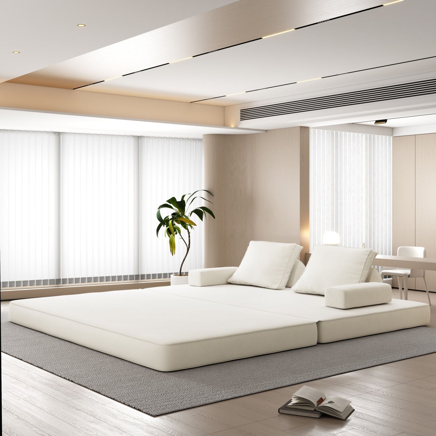 Multifunctional Convertible Sofa Bed With 2 Tumbler Backrests And 2 Pillows, Deep Seat Couch Home Essentials