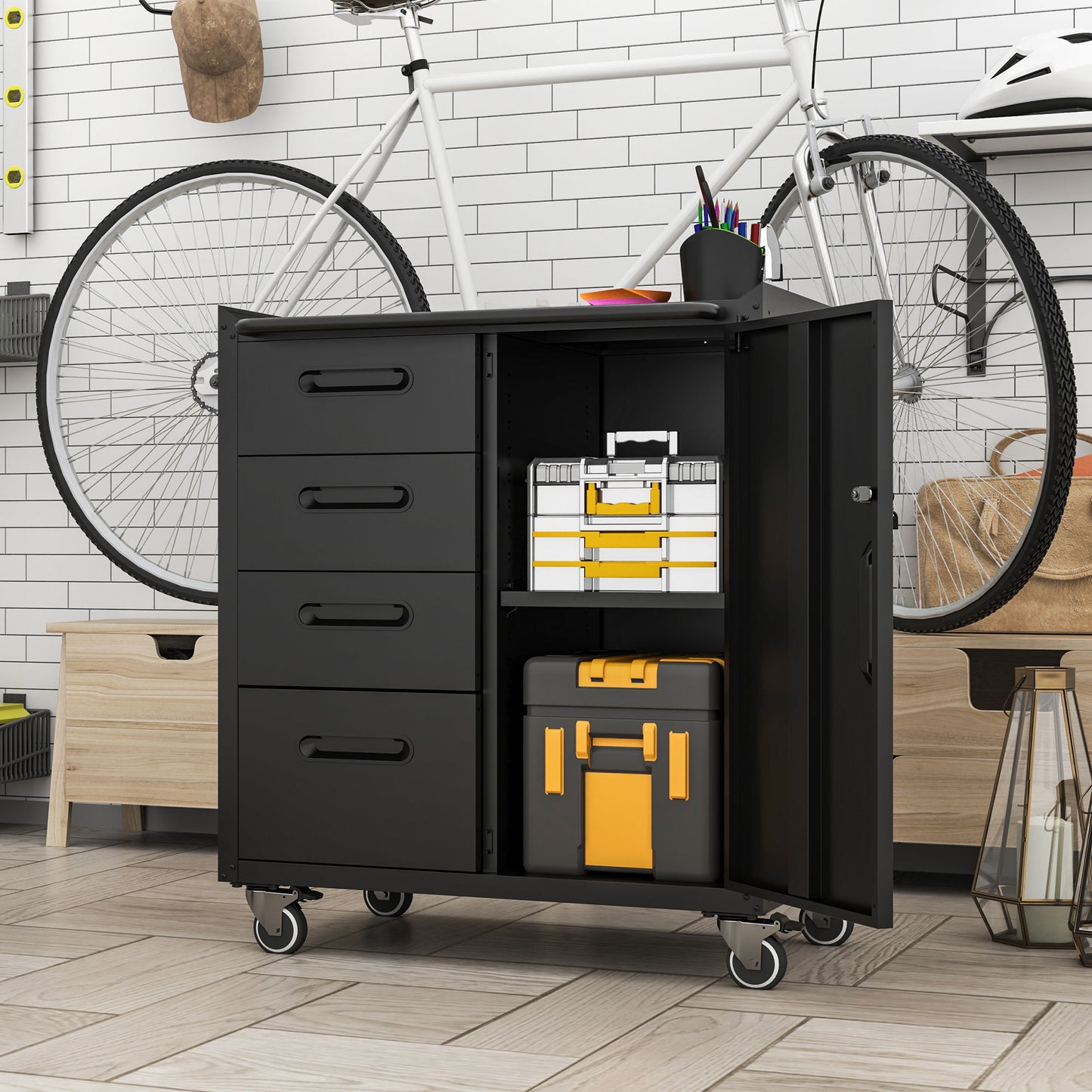 Sturdy Metal Tool Storage Cabinet With Wheels Durable Garage, Office & Home Organizer Steel Daily Nest