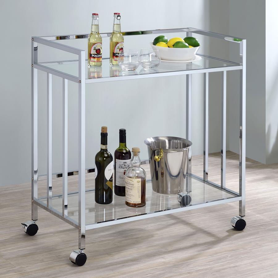 Cara - 2-tier Rectangular Glass Shelf Metal Bar Cart CoasterEssence