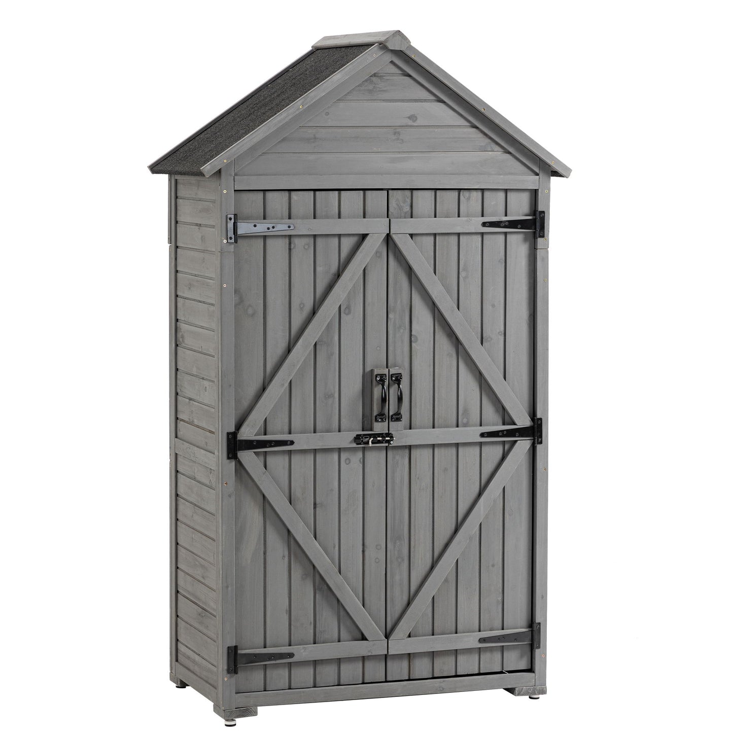 Outdoor Storage Cabinet, Garden Wood Tool Shed, Outside Wooden Shed Closet With Shelves And Latch For Yard Daily Nest