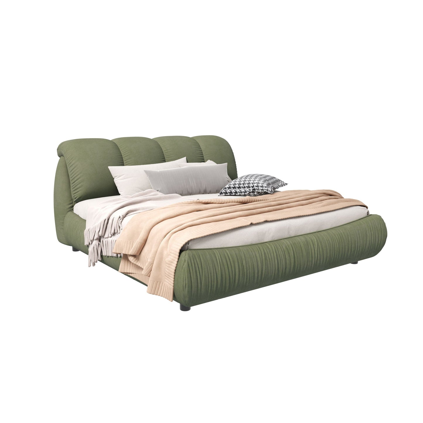 Luxury Upholstered Platform Bed With Oversized Padded Backrest And Solid Wood Frame Home Essentials