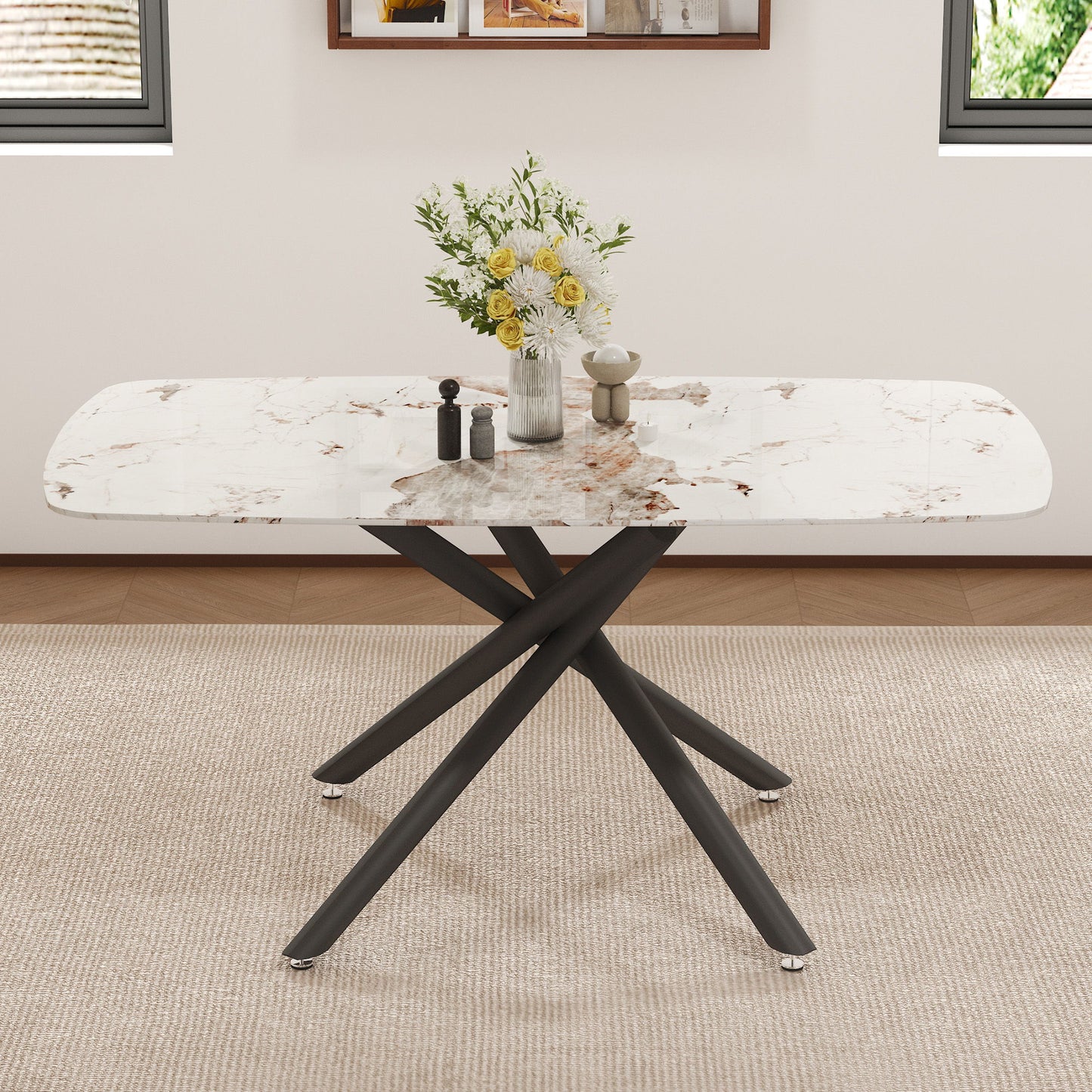 Luxurious Marble Patterned Dining Table With Metal Fork Legs Home Essentials