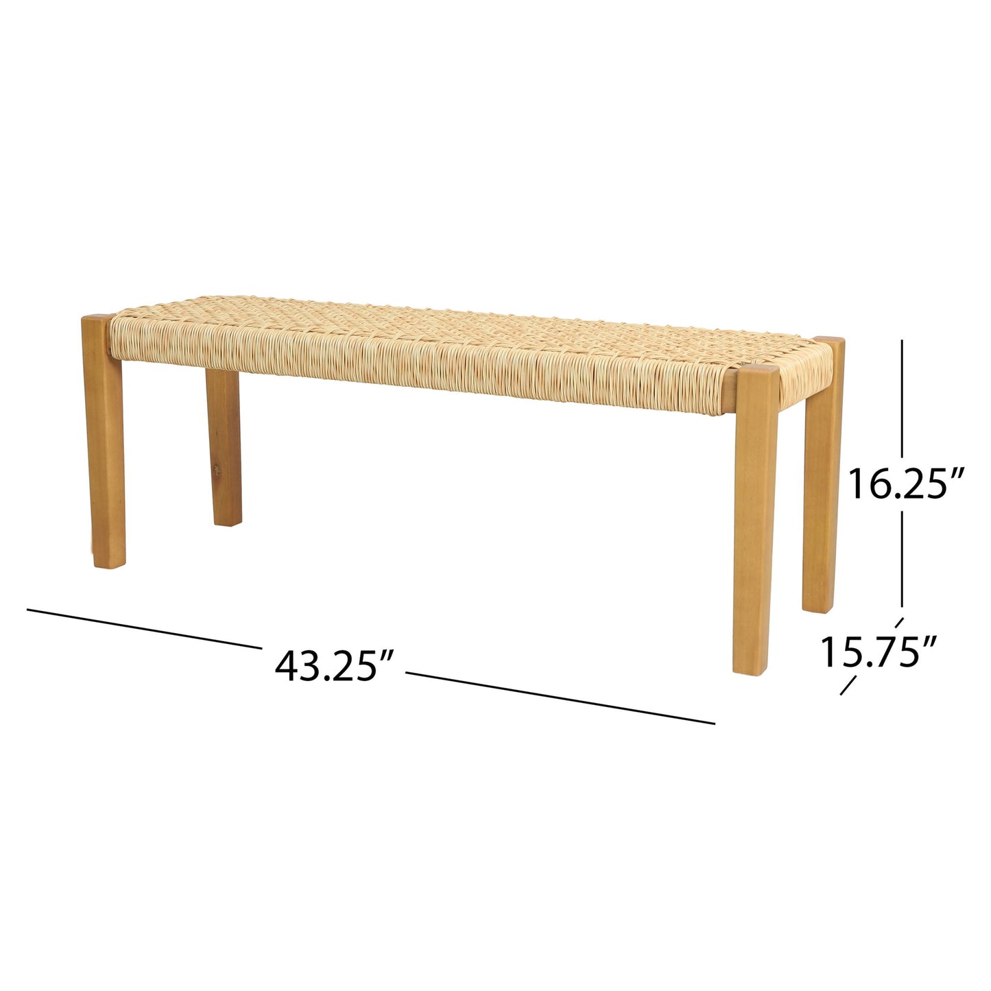 Angie - Bench Outdoor Seating Acacia Wood Faux Rattan - Teak Noble House