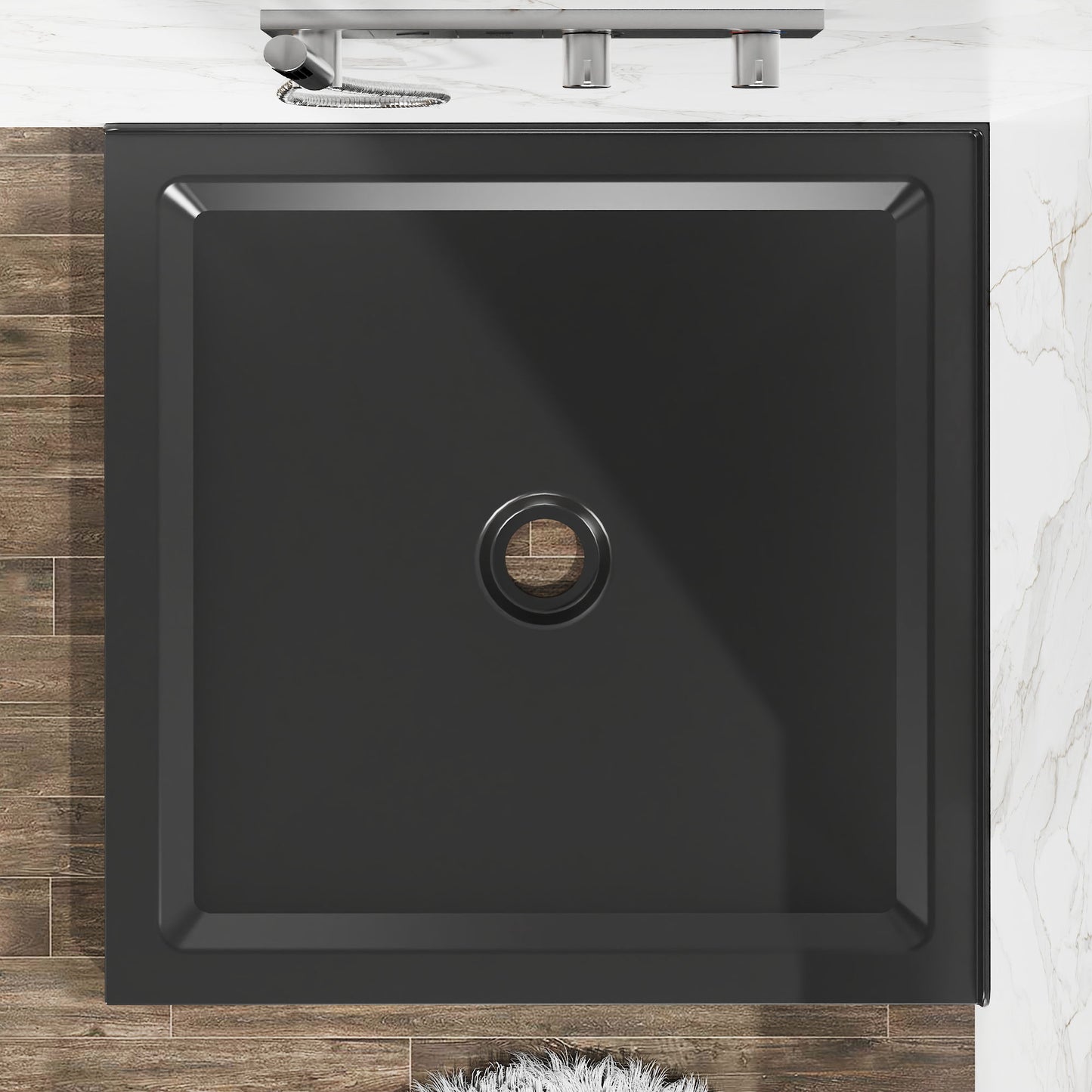 Shower Base, Anti Slip Center Drain Double Threshold - Black Daily Nest