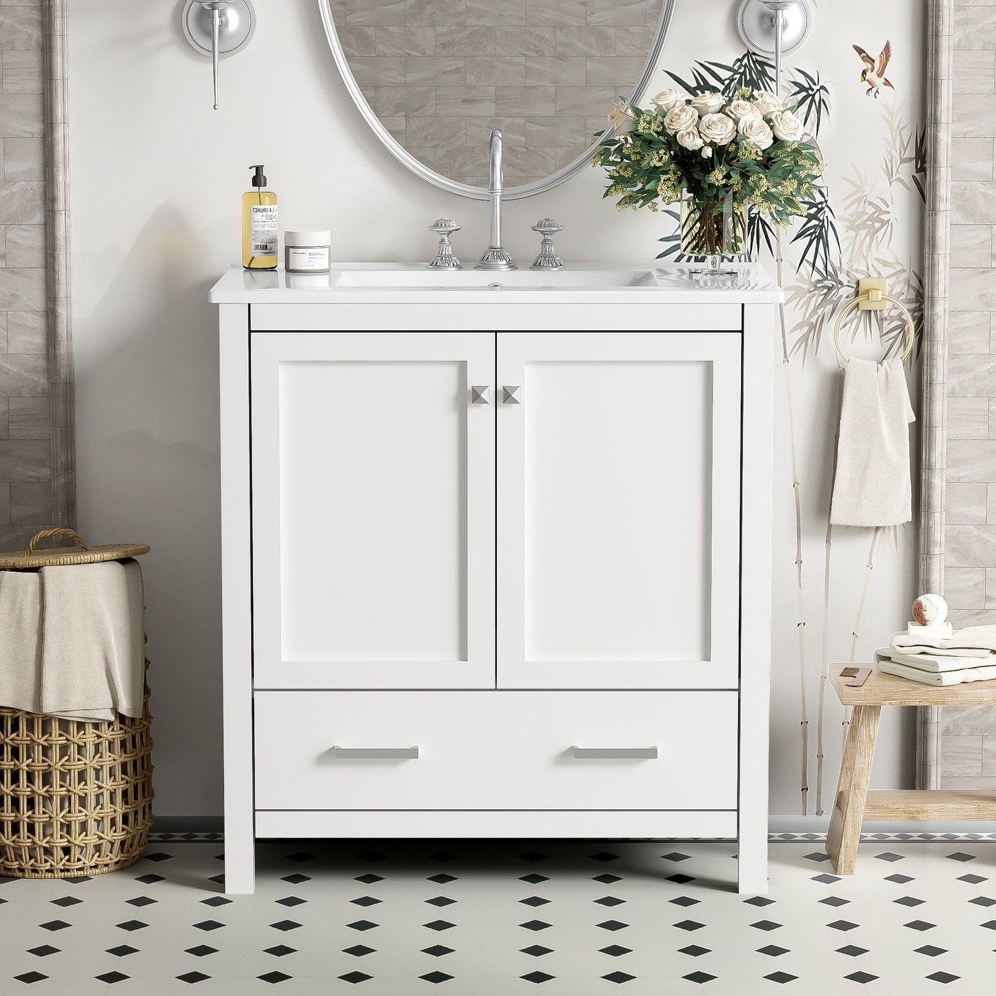 Bathroom Vanity With Single Sink, Combo Cabinet Undermount Sink, Bathroom Storage Cabinet With Two Doors And A Drawer, Soft Closing, Multifunctional Storage, Solid Wood Frame Hearth and Haven