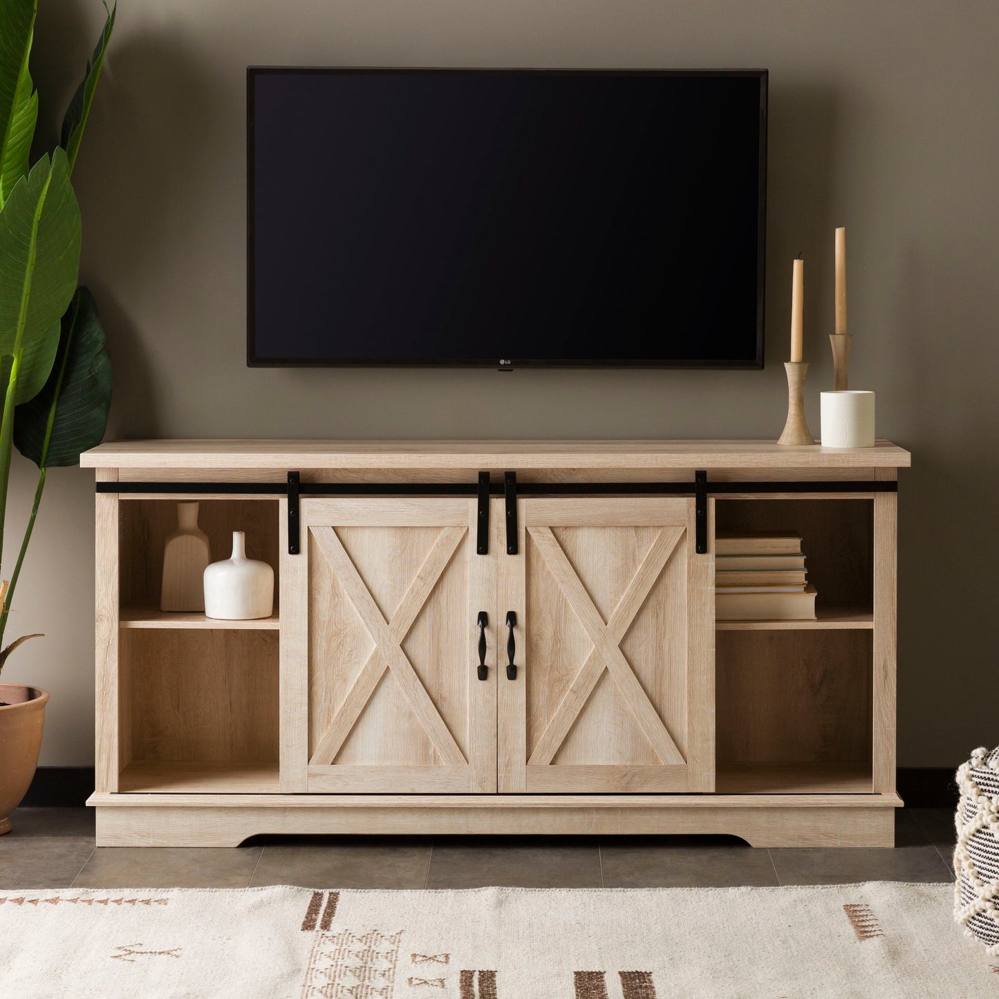Farmhouse Sliding X Barn Door TV Stand Walker Edison