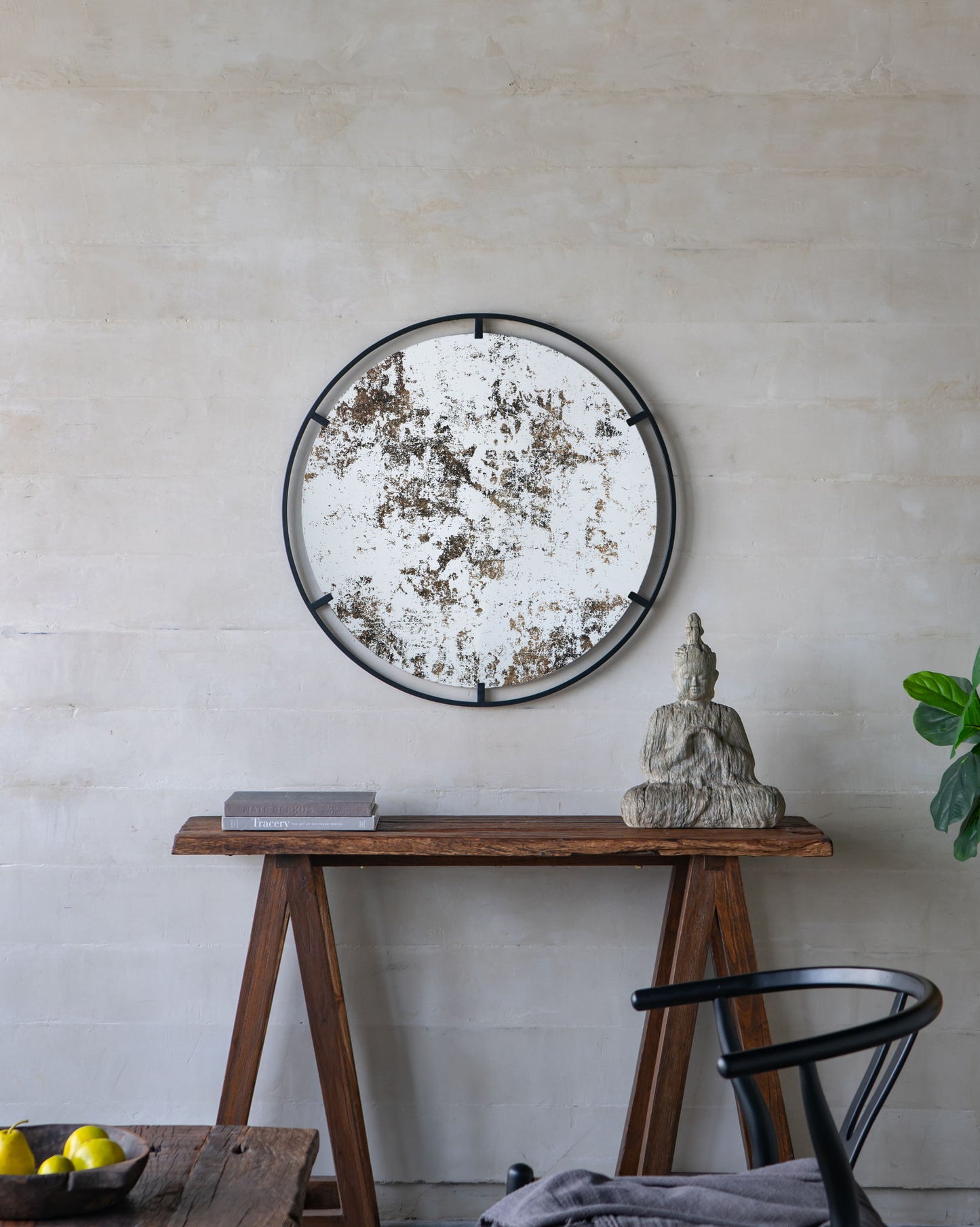 Theodor - Mirror With Industrial Design Round Mirror With Metal Frame For Wall Decor & Entryway Console Lean Against Wall - Black Daily Nest