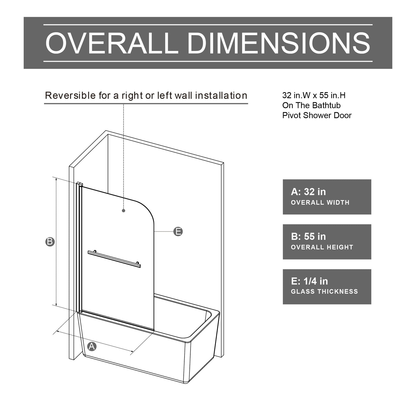 Bohemian Shower Door Bathtub With Tempered Glass And Handle - Matt Black Daily Nest