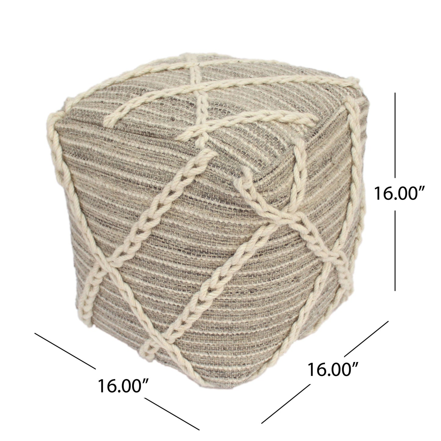Modern Wool Rope Square Pouf Ottoman Floor Cushion - Gray / Ivory Home Essentials