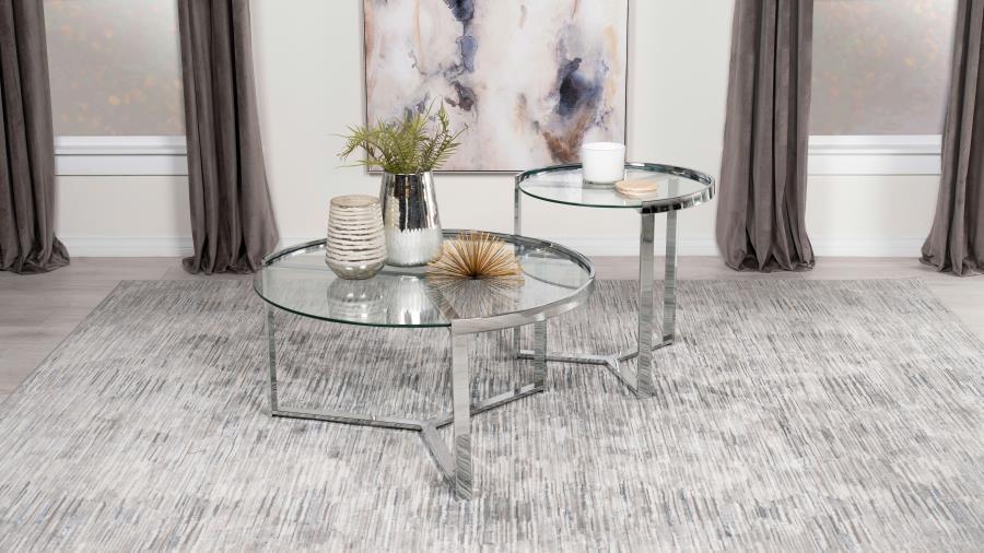 Delia - 2 Piece Round Glass Top Nesting Coffee Table Coaster Fine Furniture