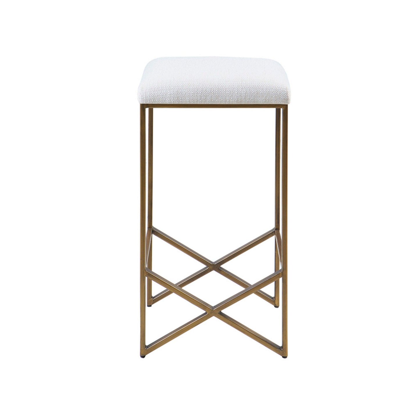 Backless Upholstered Counter Stool With Padded Seat - Ivory / Bronze JLA