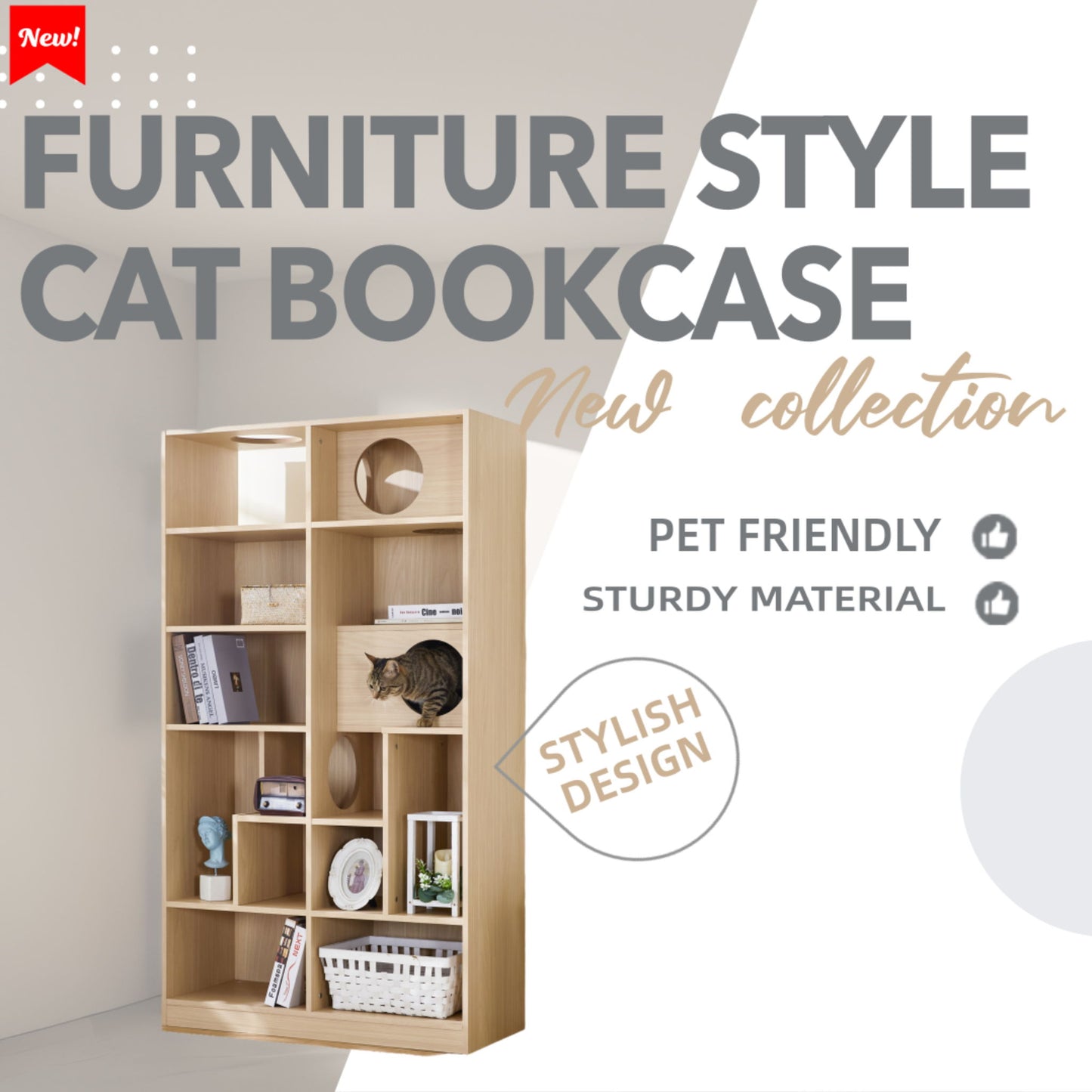 Furniture Style Cat Bookcase Cat Tree Shelves - Natural Daily Nest