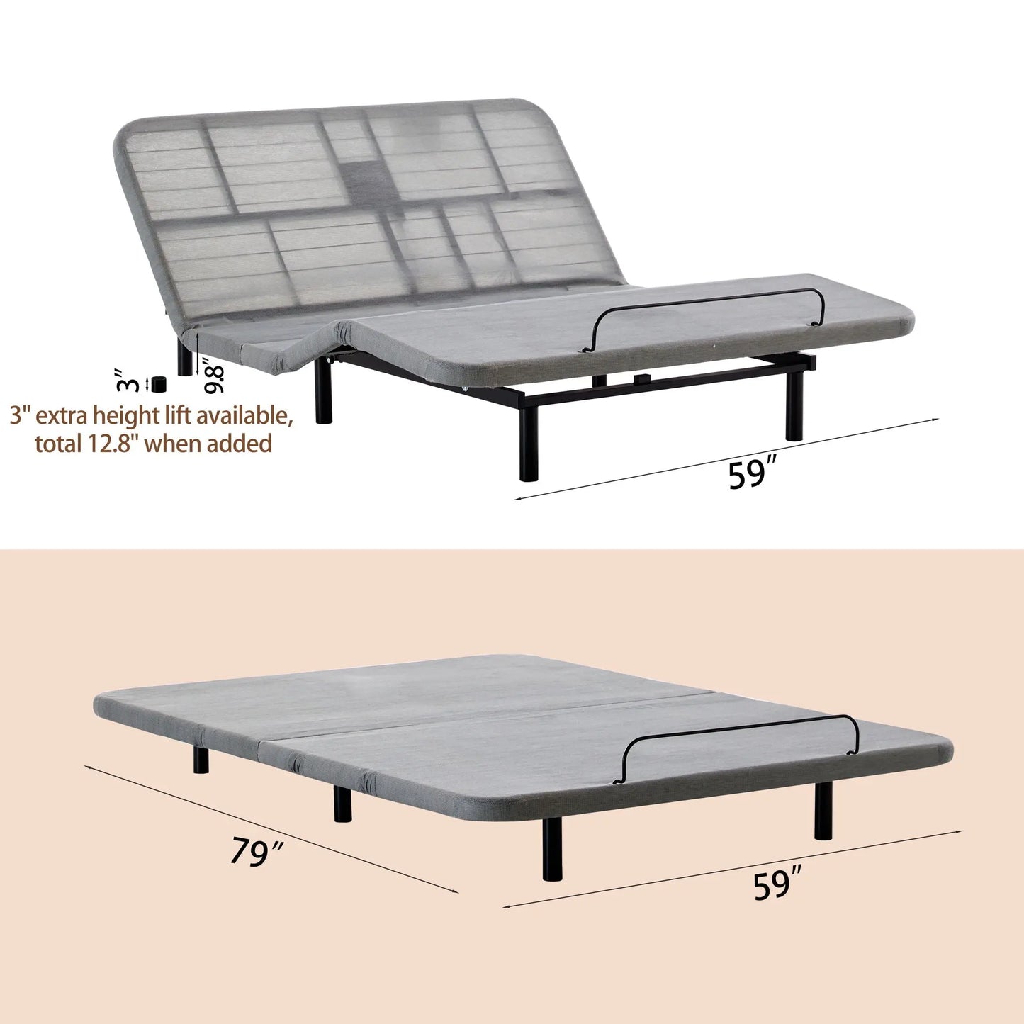 Caron 4.0 - Queen Size Adjustable Bed Frame With Wireless Remote Control, Head And Foot Incline, Massage Function - Black / Gray House & Home Furniture