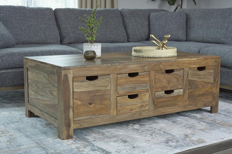 Esther - 6-Drawer Solid Wood Coffee Table - Natural CoasterElevations