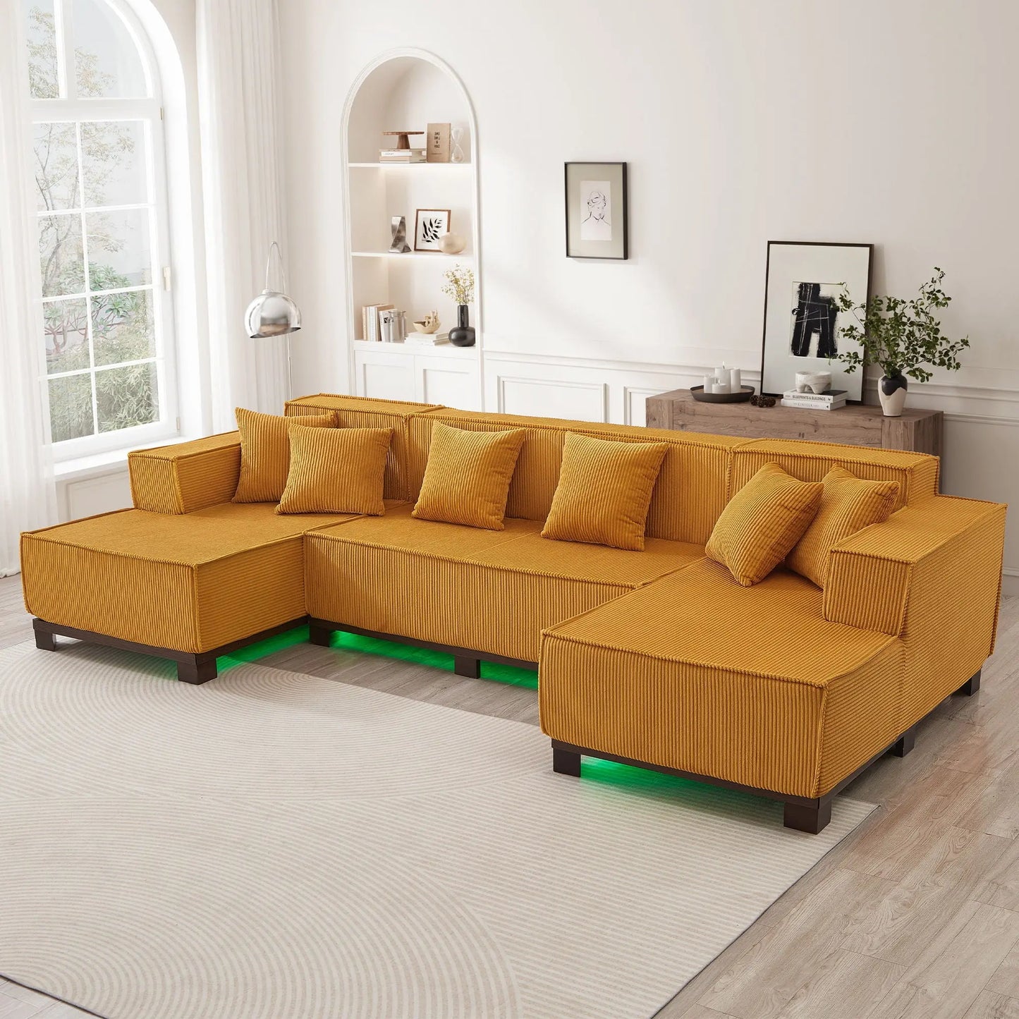 U-Shaped Sectional Sofa With RGB LED Light Strip And 6 Pillows Hearth and Haven