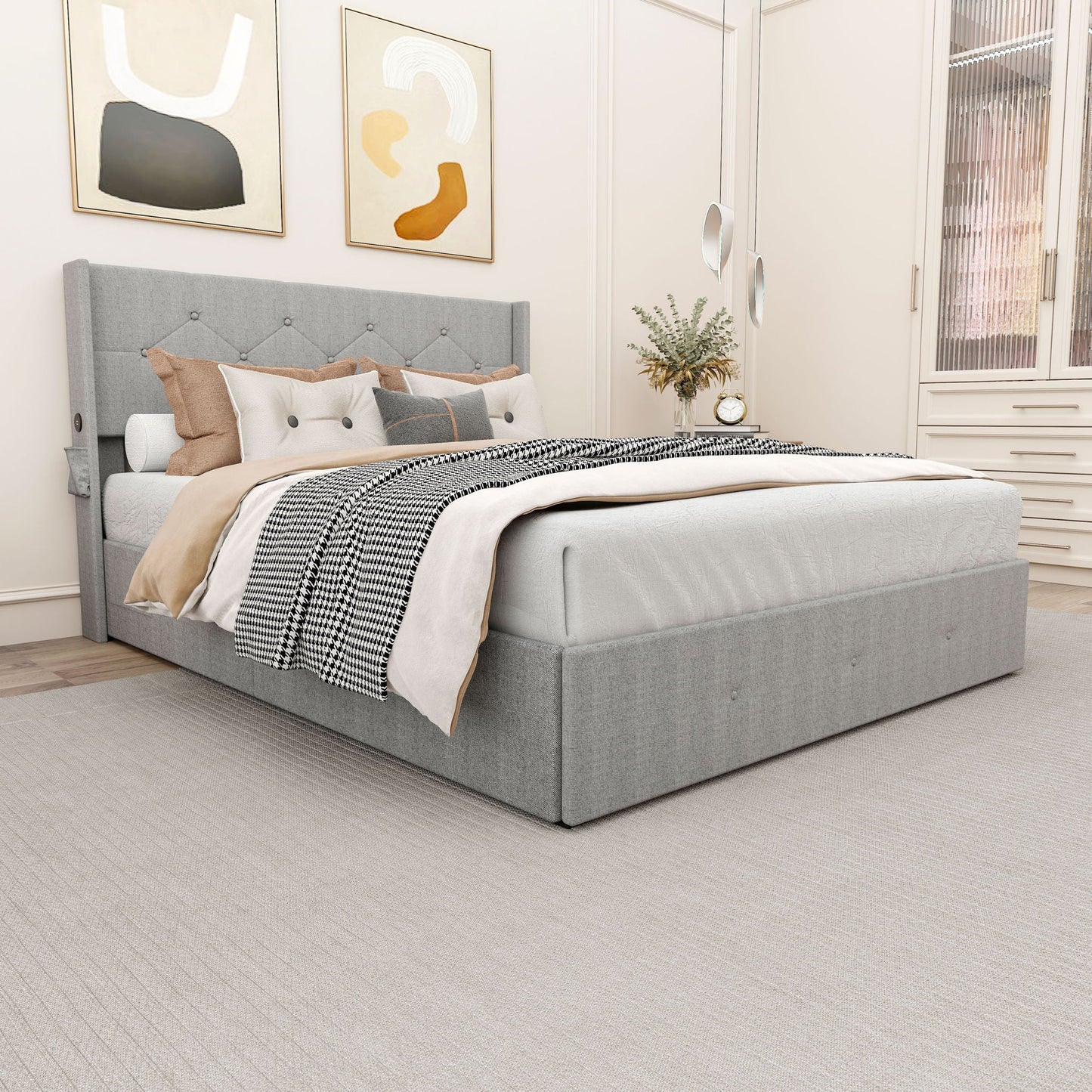 Bed With Gas Lift Storage, USB Ports Home Essentials