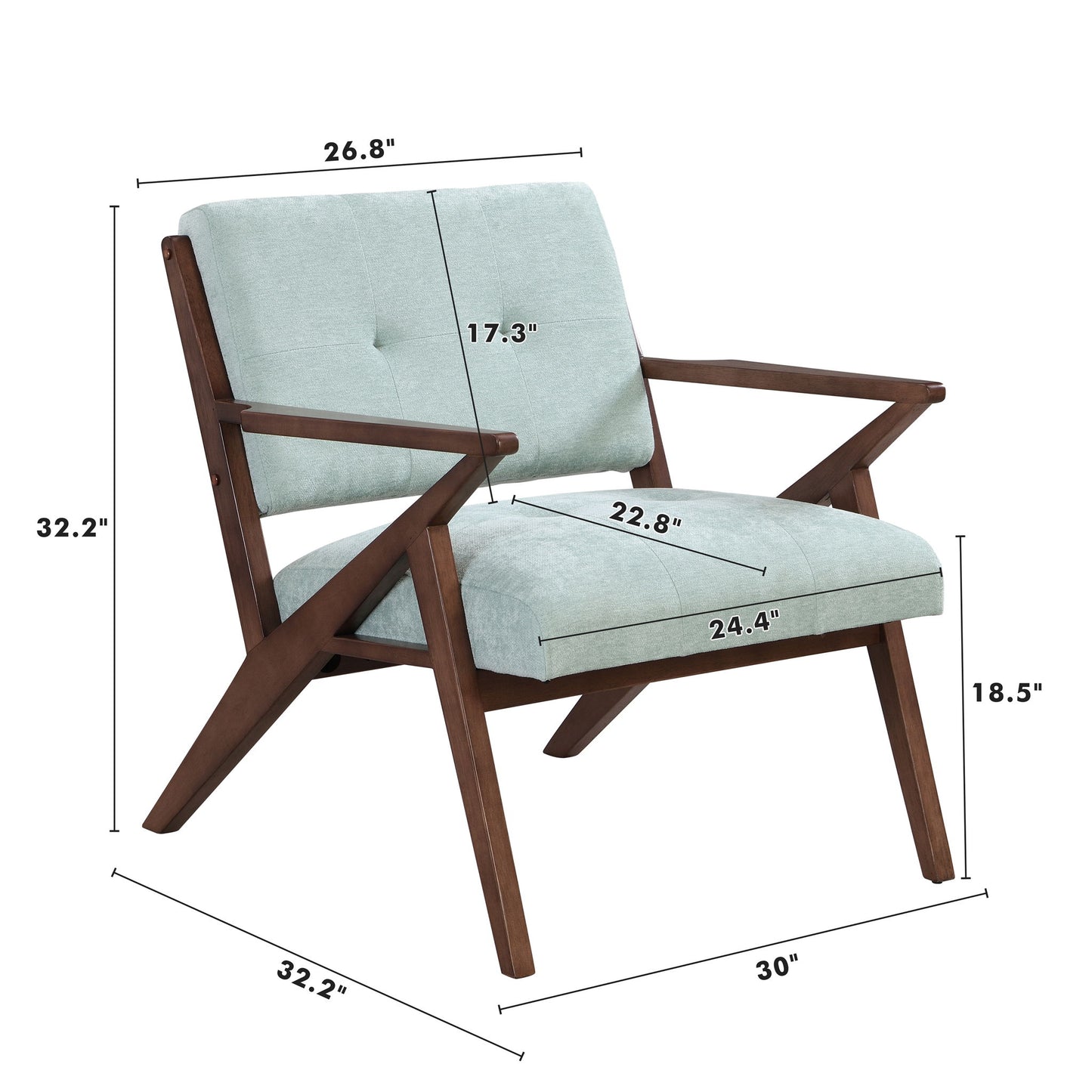 Modern Accent Chair With Plush Cushions, Angled Arm Design - Green Noble House