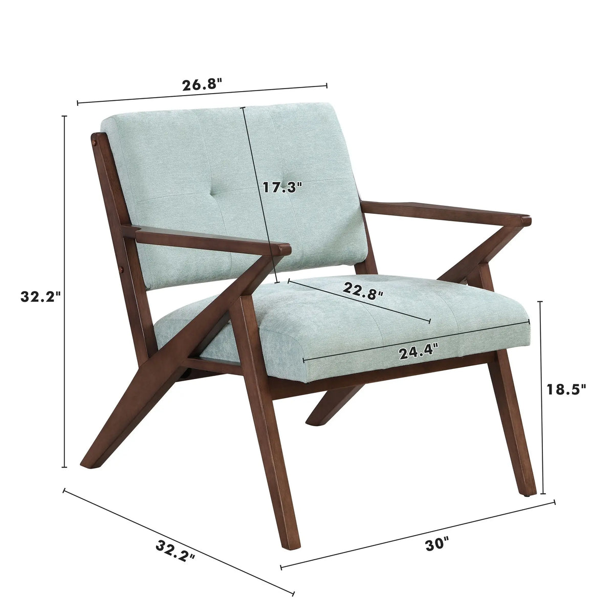 Modern Accent Chair With Plush Cushions, Angled Arm Design - Green Noble House