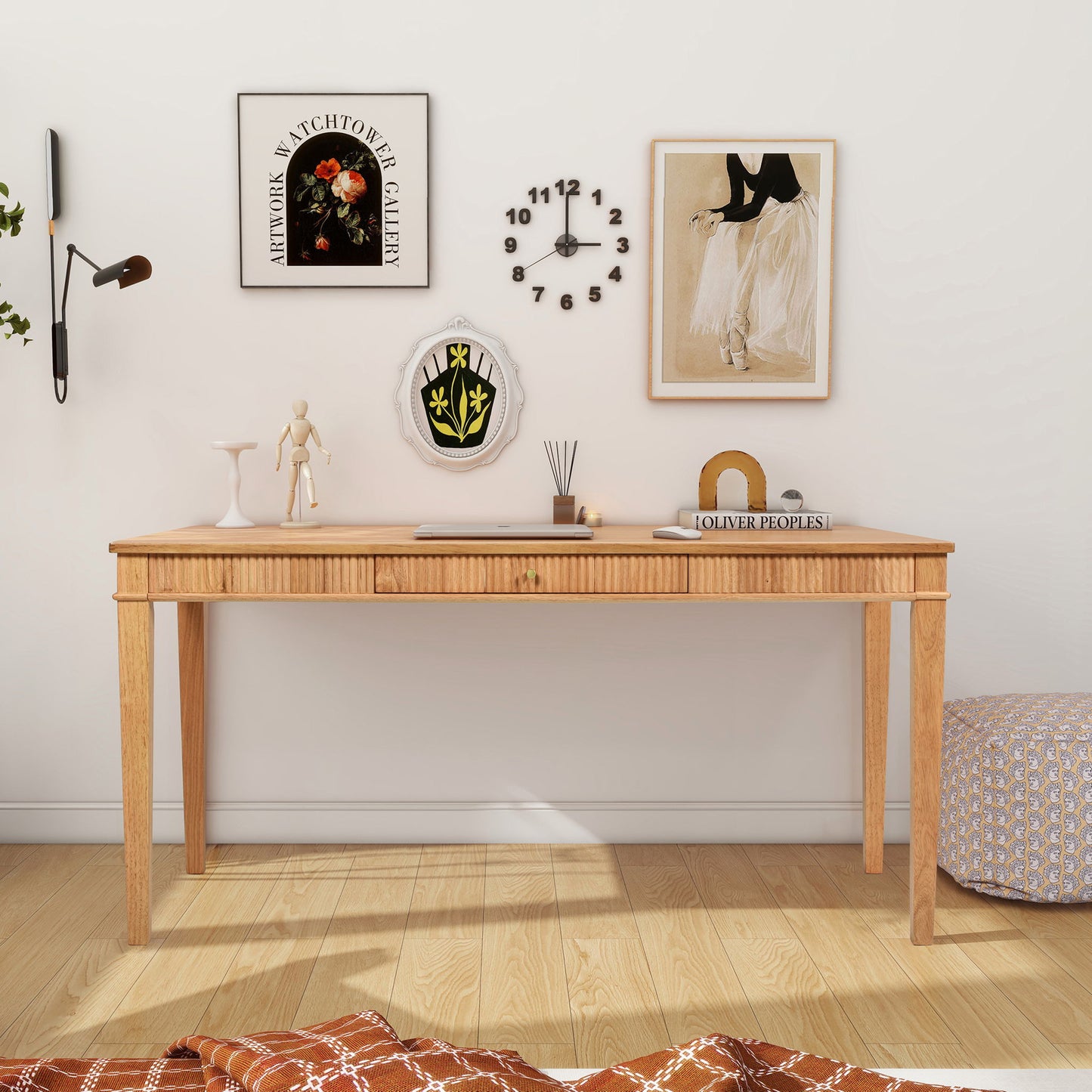 Dumont - Modern Farmhouse 1 Drawer Fluted Home Office Writing Desk - Natural Blonde Jennifer Taylor Home