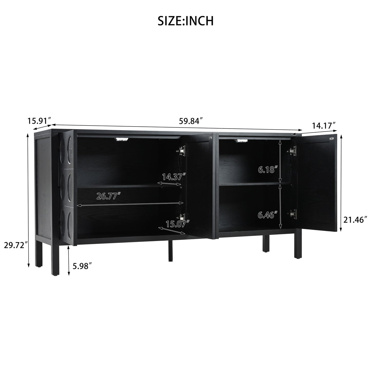 Stylish Storage Cabinet Sideboard With Unique Geometric Circle Door Design - Black Home Essentials
