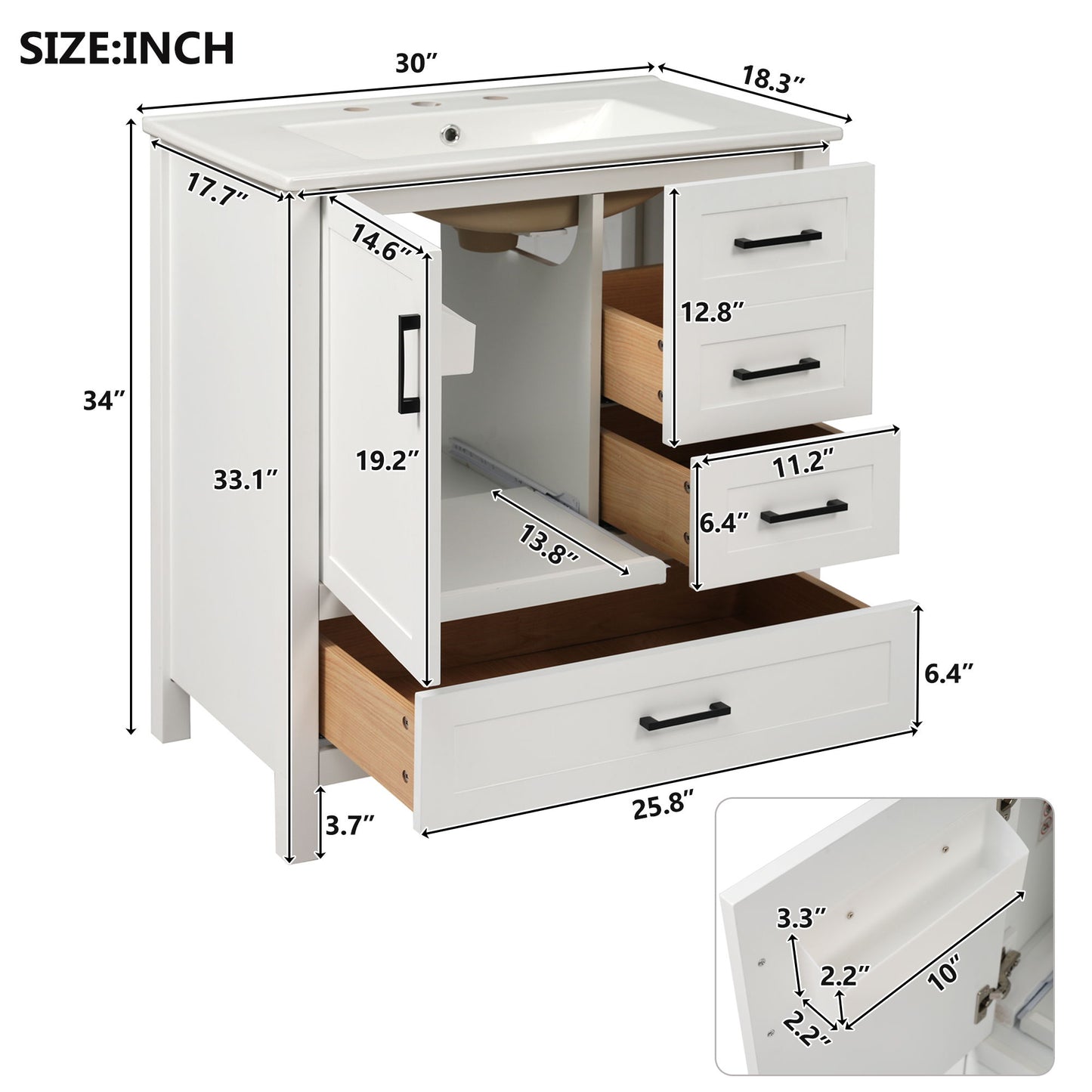 Modern Bathroom Vanity With Ceramic Sink, Solid Frame And Storage Solutions Hearth and Haven