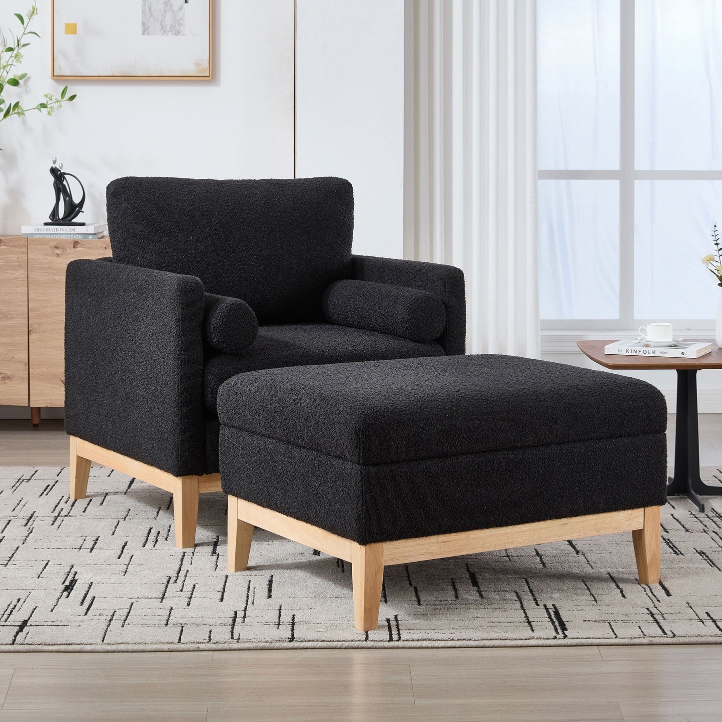 Oversized Swivel Barrel Accent Chair And Ottoman Set With Storage Home Essentials