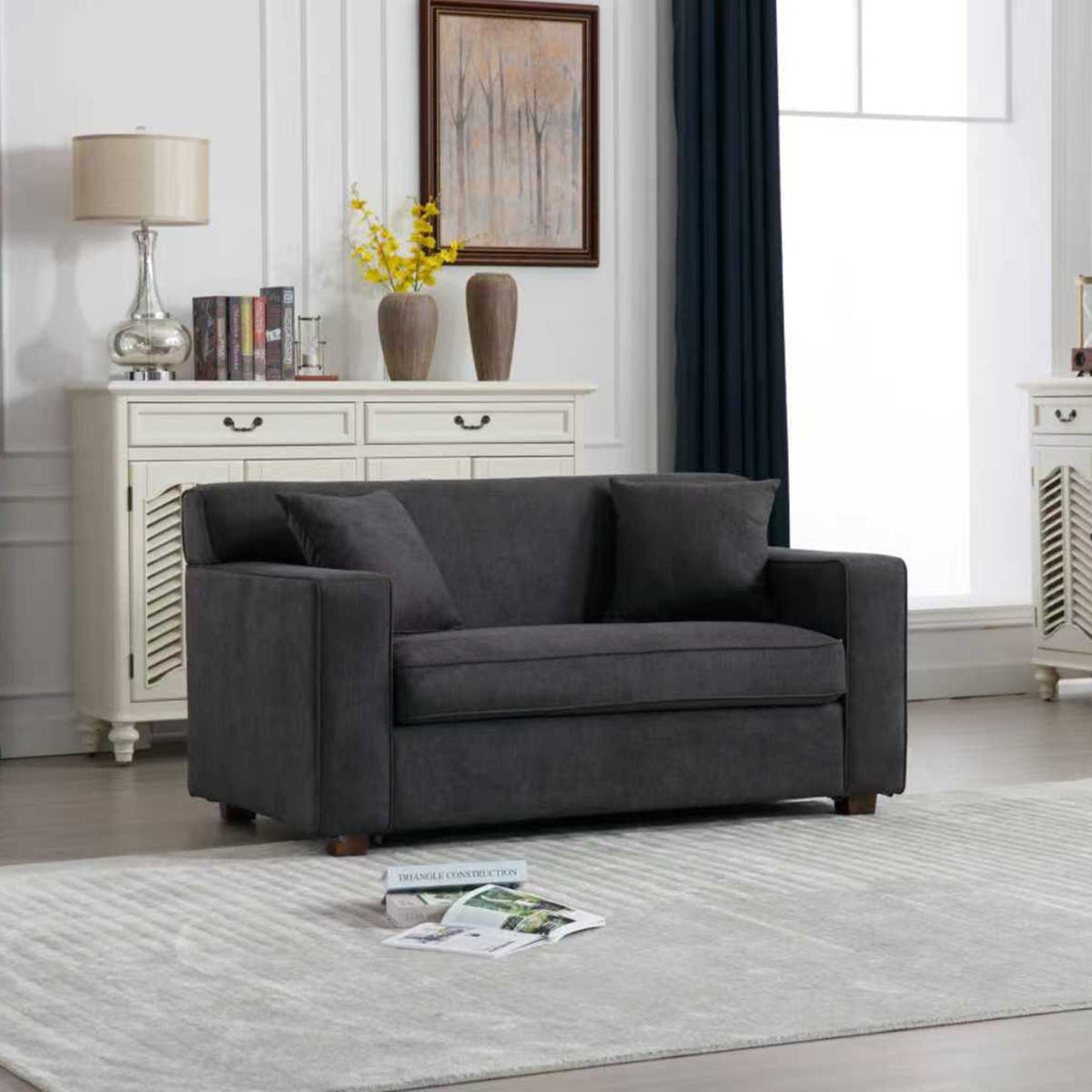 2 In 1 Lounge Chair With 4" Mattress & 2 Throw Pillows - Gray Home Essentials