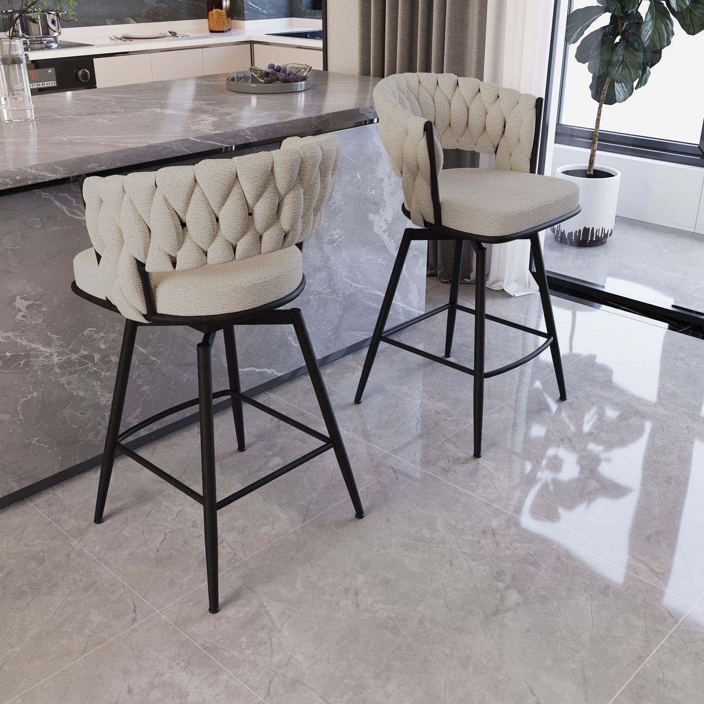 Bar Stool 360 Swivel With Back Footrest Home Essentials