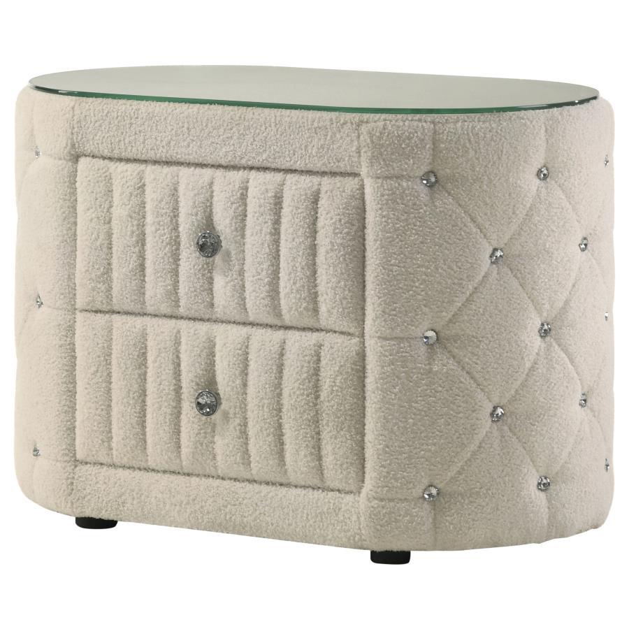 Sonya - 2-Drawer Upholstered Nightstand Bedside Table - Ivory Coaster Fine Furniture