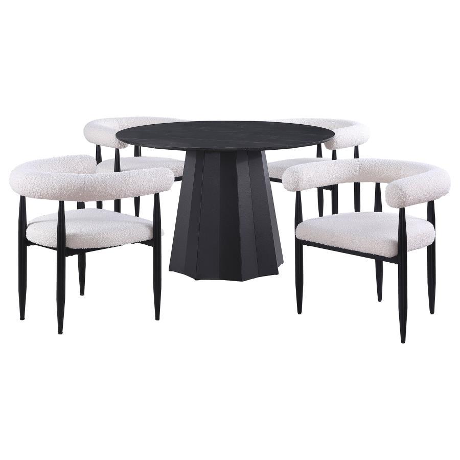 Camden - 5 Piece Round Faux Marble Top Dining Table Set - Black Coaster Fine Furniture