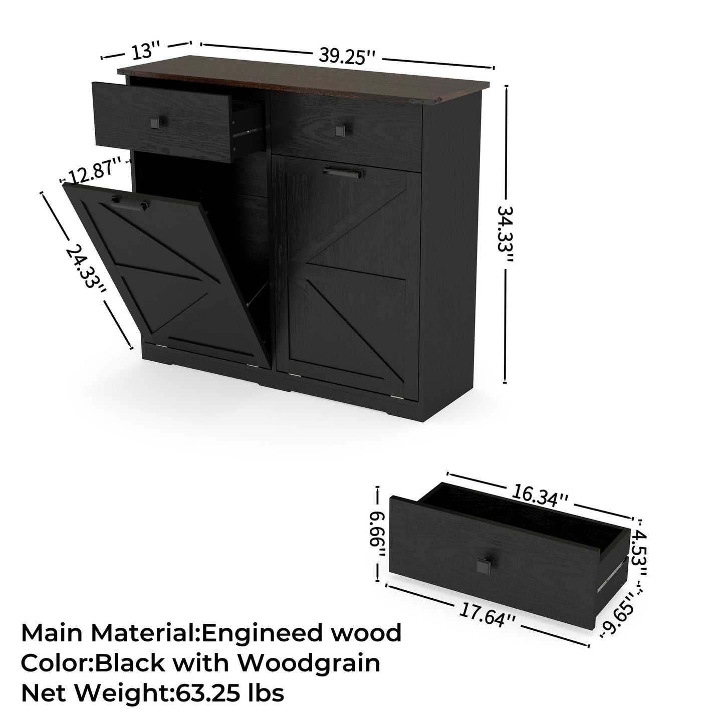 Double Tilt Out Trash Cabinet With Hideaway Drawer And Barn Door Style Home Essentials