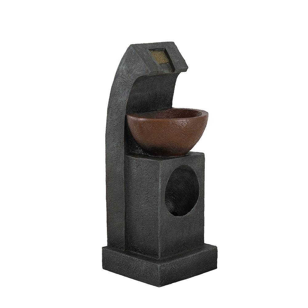 Sculptural Water Fountain With Bowl Basin, With Light And Pump, For Indoor And Outdoor - Brown / Black Daily Nest