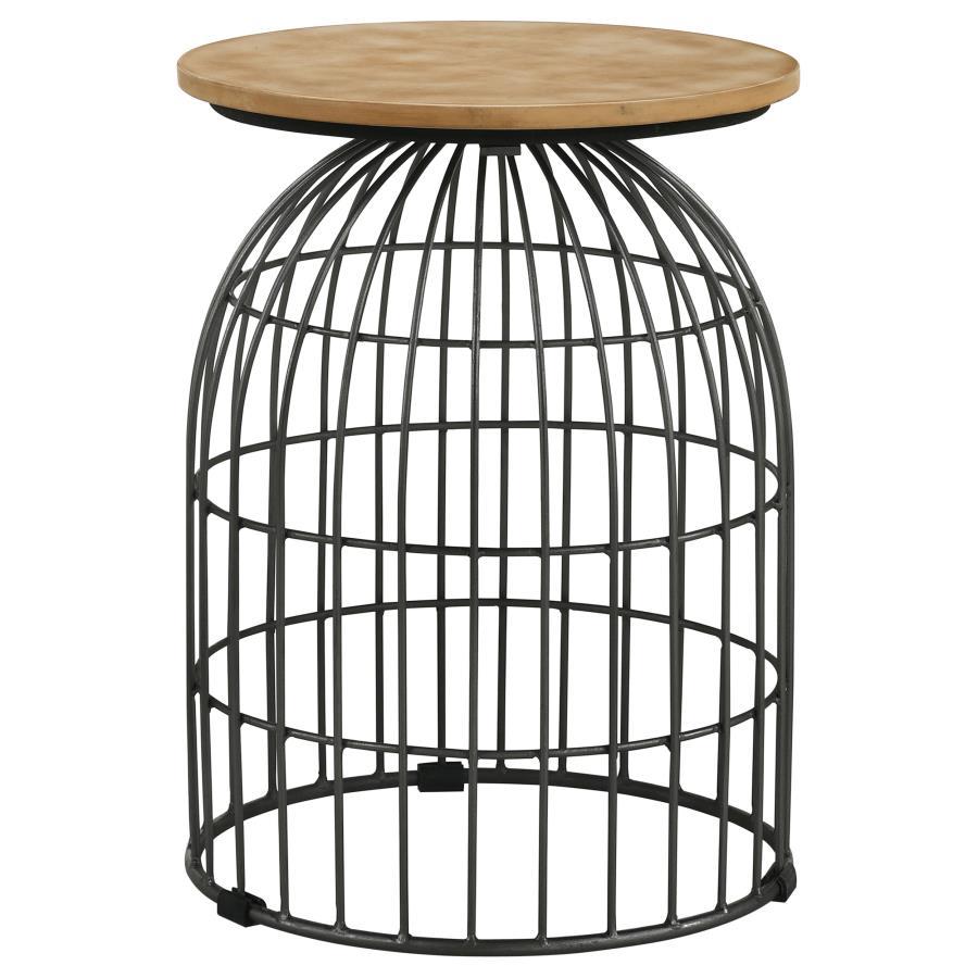 Bernardo - Round Wire Frame Side Table - Natural And Gunmetal CoasterEssence