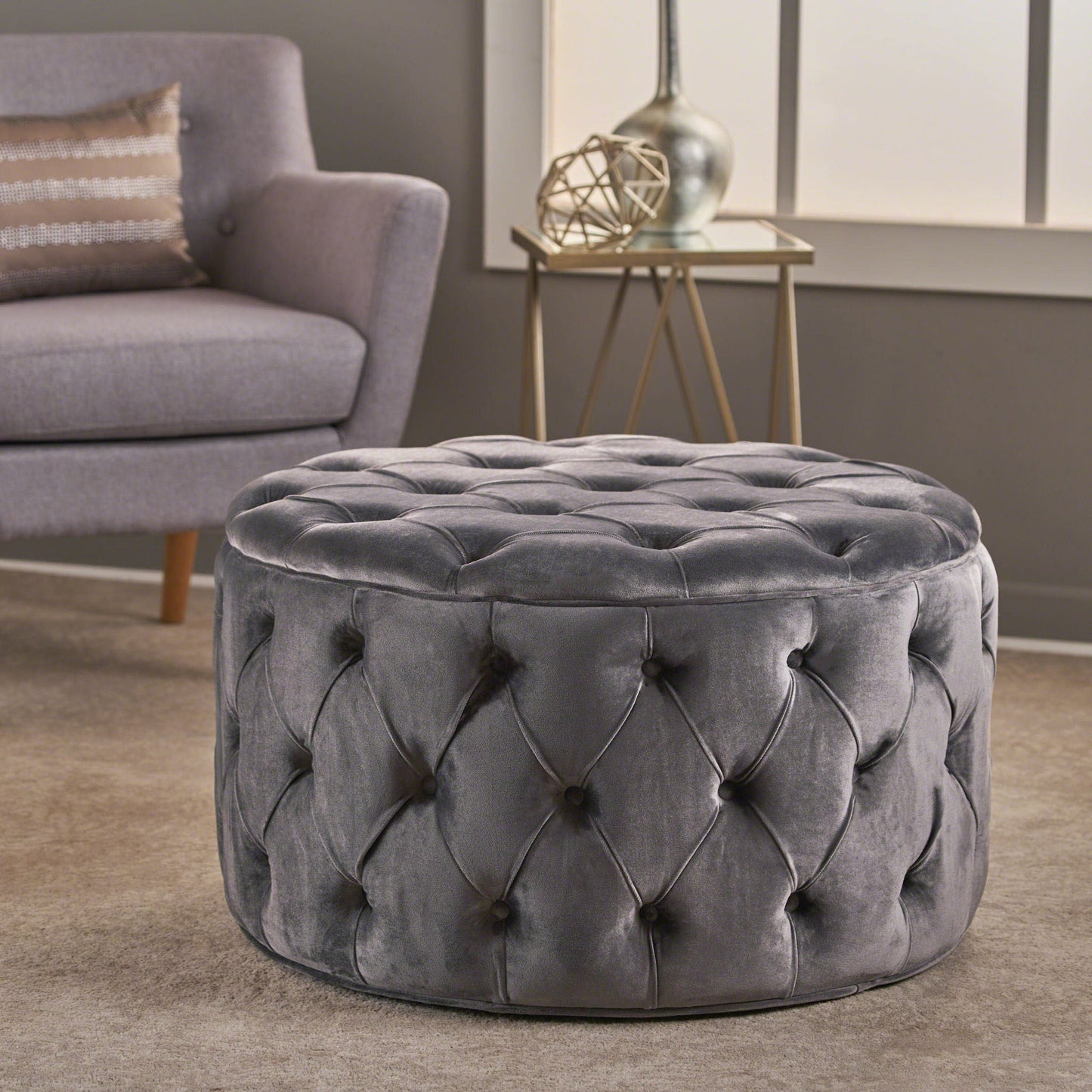 Modern Glam Ottoman Velvet Noble House