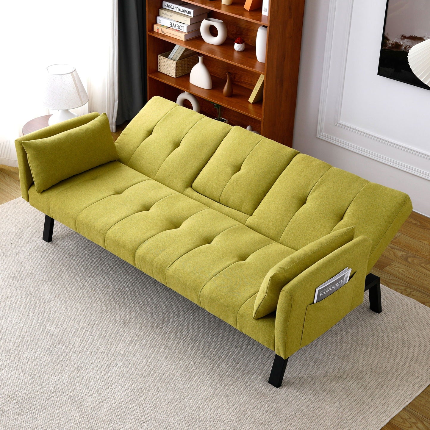 Sofa Bed With Foldable Design And Cup Holder - Green Home Essentials