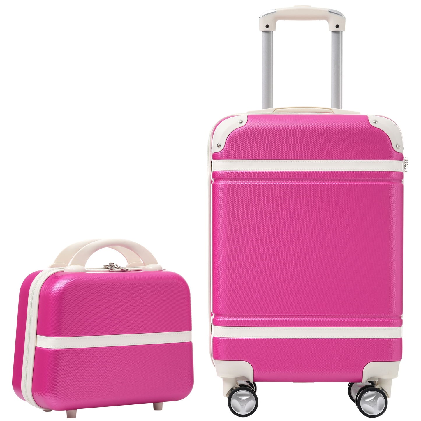 20" Hardside Luggage With Cosmetic Case, 2 Piece Lightweight Suitcase Set With Spinner Wheels, Carry On Vintage Luggage Daily Nest